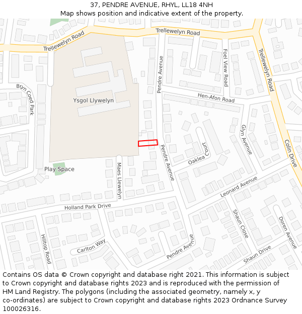 37, PENDRE AVENUE, RHYL, LL18 4NH: Location map and indicative extent of plot