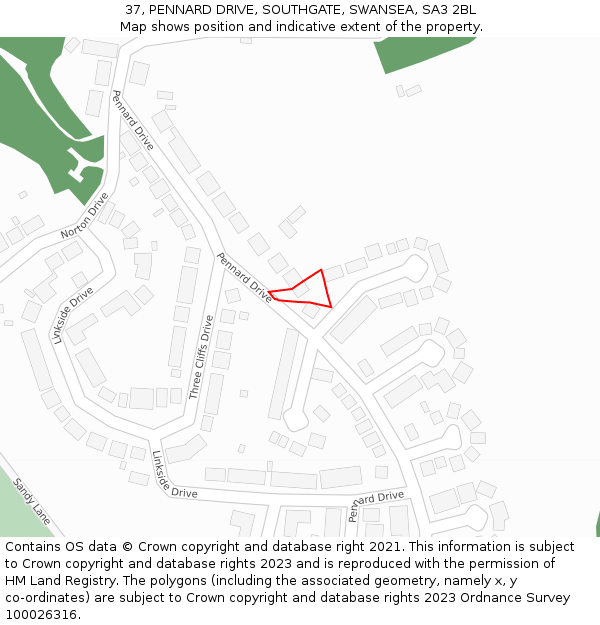 37, PENNARD DRIVE, SOUTHGATE, SWANSEA, SA3 2BL: Location map and indicative extent of plot