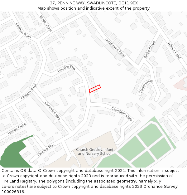 37, PENNINE WAY, SWADLINCOTE, DE11 9EX: Location map and indicative extent of plot