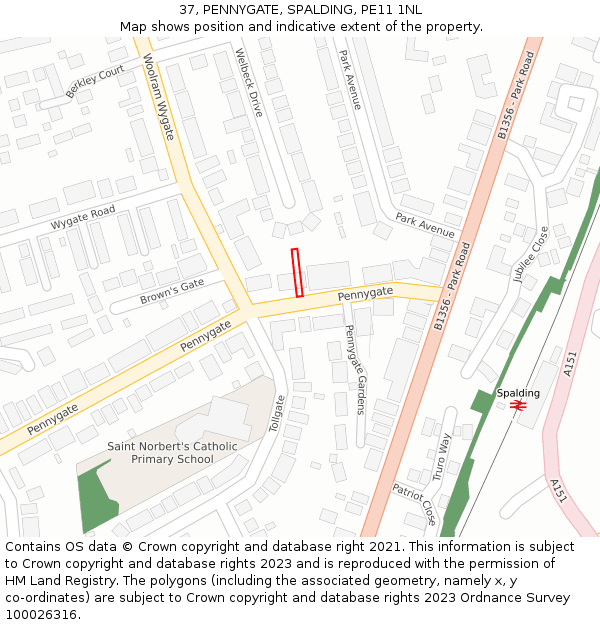 37, PENNYGATE, SPALDING, PE11 1NL: Location map and indicative extent of plot