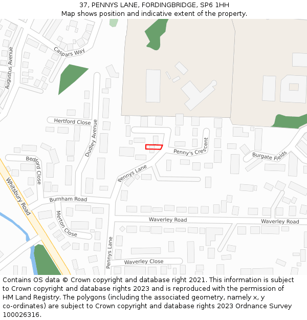 37, PENNYS LANE, FORDINGBRIDGE, SP6 1HH: Location map and indicative extent of plot