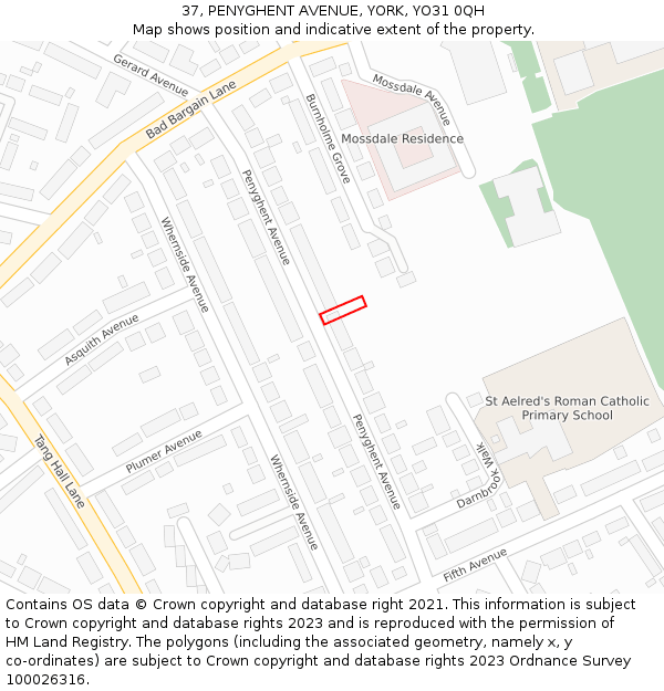 37, PENYGHENT AVENUE, YORK, YO31 0QH: Location map and indicative extent of plot