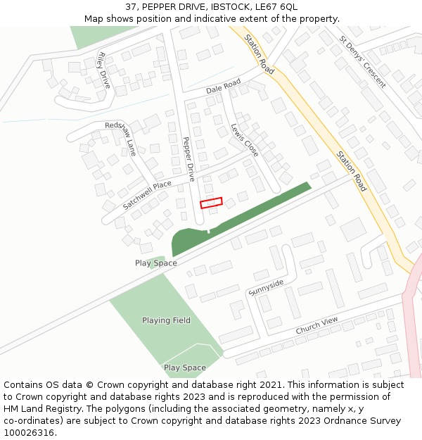 37, PEPPER DRIVE, IBSTOCK, LE67 6QL: Location map and indicative extent of plot