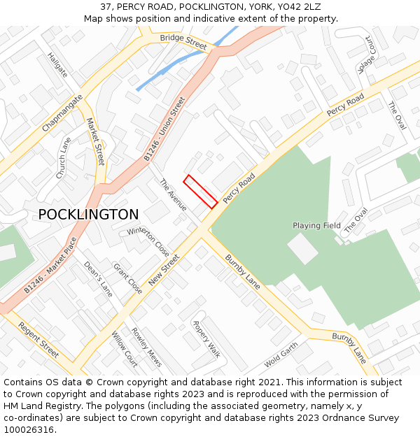 37, PERCY ROAD, POCKLINGTON, YORK, YO42 2LZ: Location map and indicative extent of plot