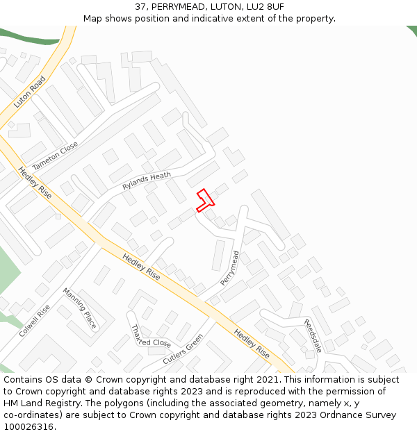 37, PERRYMEAD, LUTON, LU2 8UF: Location map and indicative extent of plot