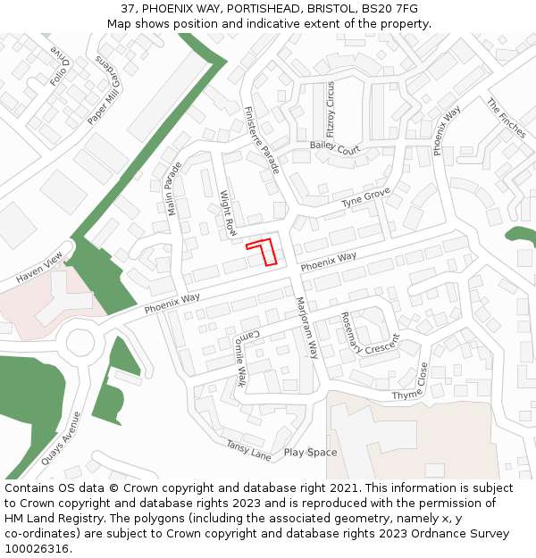 37, PHOENIX WAY, PORTISHEAD, BRISTOL, BS20 7FG: Location map and indicative extent of plot