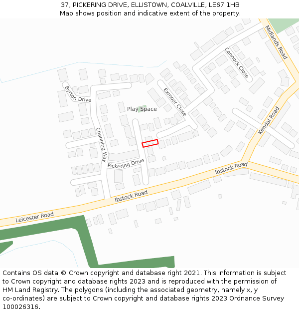 37, PICKERING DRIVE, ELLISTOWN, COALVILLE, LE67 1HB: Location map and indicative extent of plot