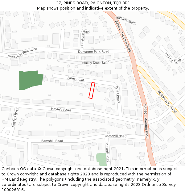 37, PINES ROAD, PAIGNTON, TQ3 3PF: Location map and indicative extent of plot