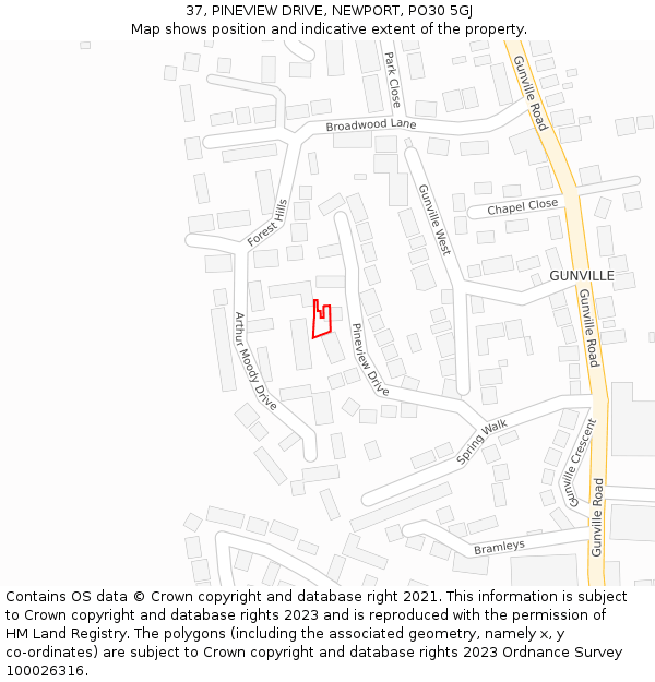 37, PINEVIEW DRIVE, NEWPORT, PO30 5GJ: Location map and indicative extent of plot