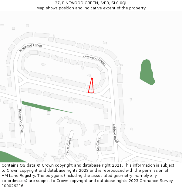 37, PINEWOOD GREEN, IVER, SL0 0QL: Location map and indicative extent of plot