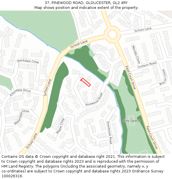 37, PINEWOOD ROAD, GLOUCESTER, GL2 4RY: Location map and indicative extent of plot