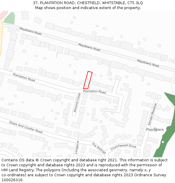 37, PLANTATION ROAD, CHESTFIELD, WHITSTABLE, CT5 3LQ: Location map and indicative extent of plot