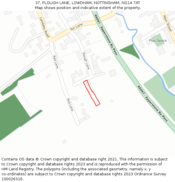 37, PLOUGH LANE, LOWDHAM, NOTTINGHAM, NG14 7AT: Location map and indicative extent of plot