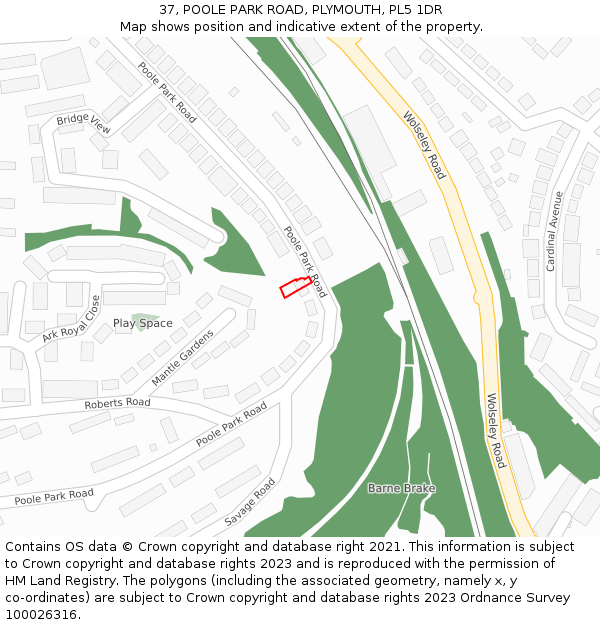 37, POOLE PARK ROAD, PLYMOUTH, PL5 1DR: Location map and indicative extent of plot