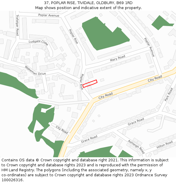 37, POPLAR RISE, TIVIDALE, OLDBURY, B69 1RD: Location map and indicative extent of plot
