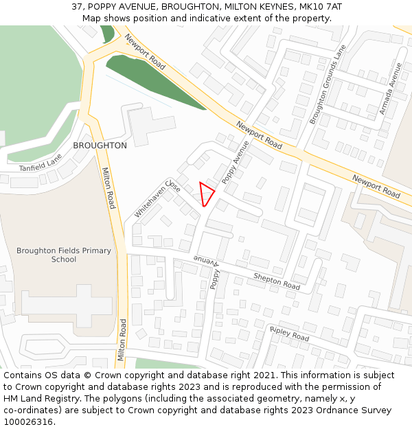 37, POPPY AVENUE, BROUGHTON, MILTON KEYNES, MK10 7AT: Location map and indicative extent of plot