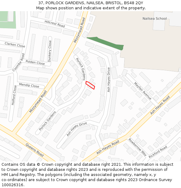 37, PORLOCK GARDENS, NAILSEA, BRISTOL, BS48 2QY: Location map and indicative extent of plot