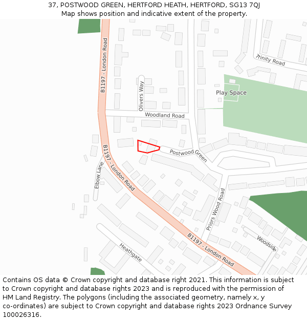 37, POSTWOOD GREEN, HERTFORD HEATH, HERTFORD, SG13 7QJ: Location map and indicative extent of plot