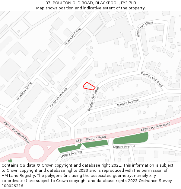 37, POULTON OLD ROAD, BLACKPOOL, FY3 7LB: Location map and indicative extent of plot