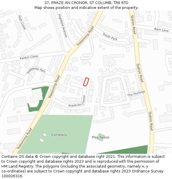 37, PRAZE AN CRONOR, ST COLUMB, TR9 6TD: Location map and indicative extent of plot