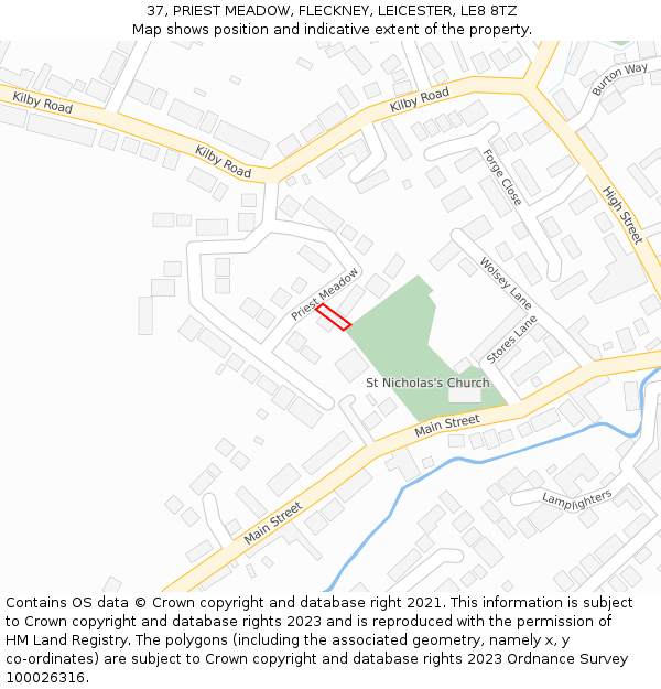 37, PRIEST MEADOW, FLECKNEY, LEICESTER, LE8 8TZ: Location map and indicative extent of plot