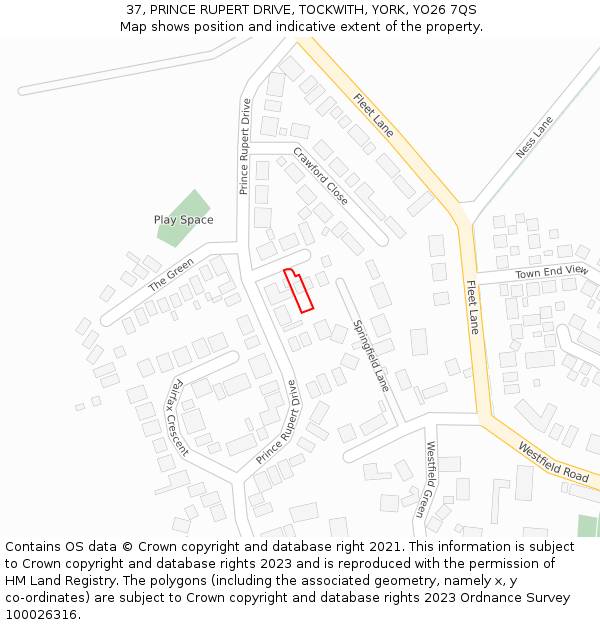 37, PRINCE RUPERT DRIVE, TOCKWITH, YORK, YO26 7QS: Location map and indicative extent of plot