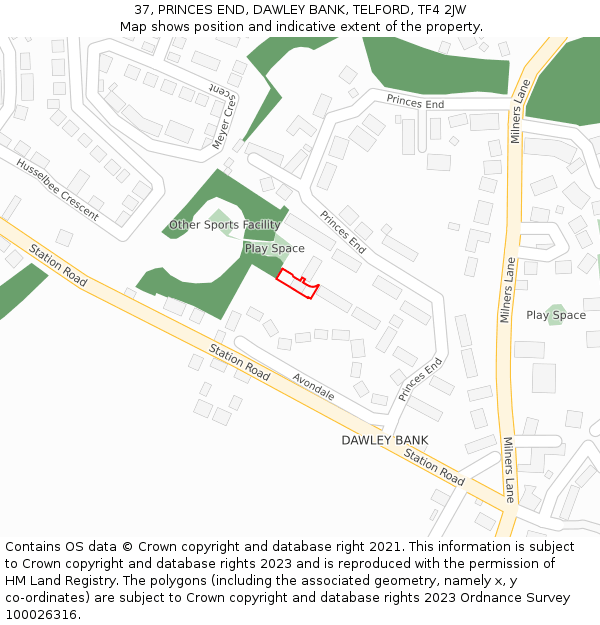 37, PRINCES END, DAWLEY BANK, TELFORD, TF4 2JW: Location map and indicative extent of plot