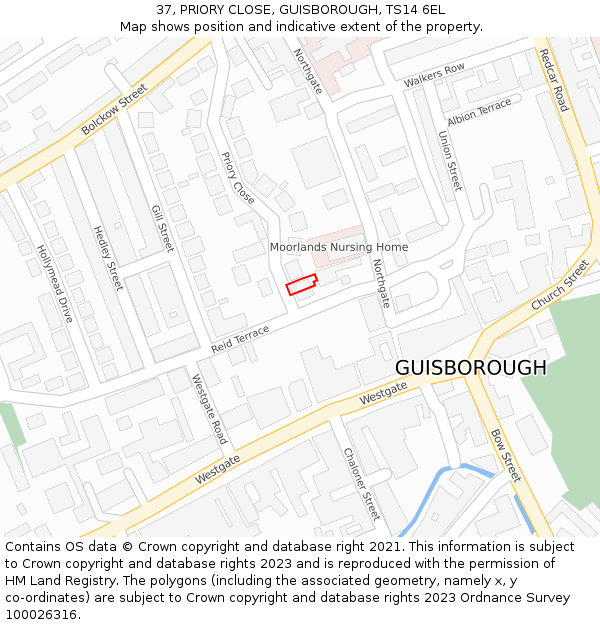 37, PRIORY CLOSE, GUISBOROUGH, TS14 6EL: Location map and indicative extent of plot