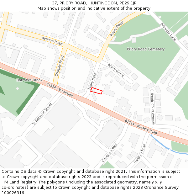 37, PRIORY ROAD, HUNTINGDON, PE29 1JP: Location map and indicative extent of plot