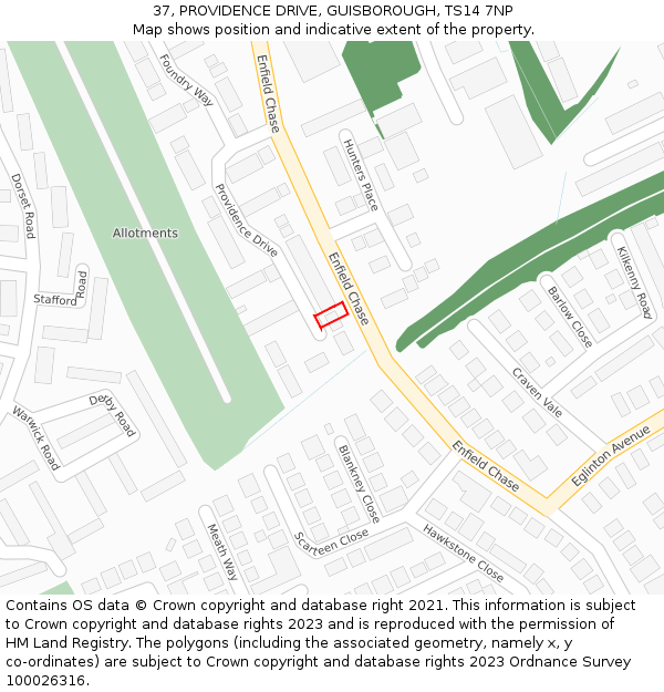 37, PROVIDENCE DRIVE, GUISBOROUGH, TS14 7NP: Location map and indicative extent of plot