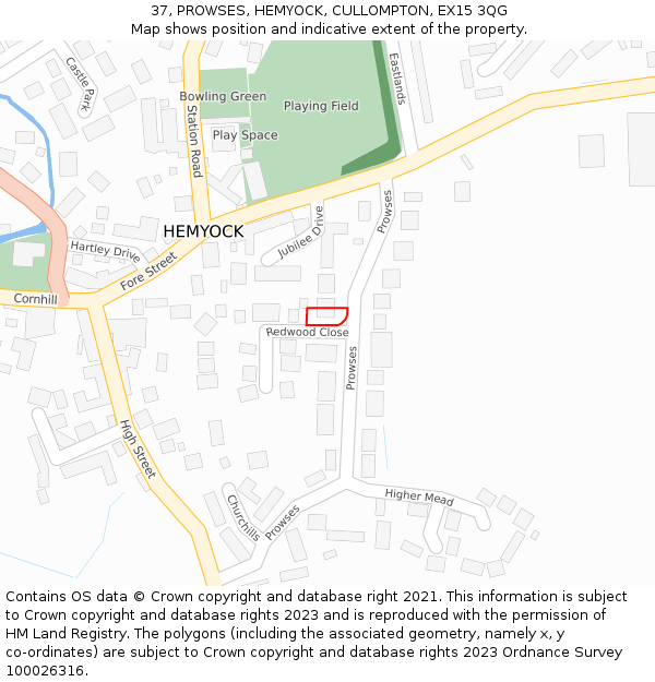 37, PROWSES, HEMYOCK, CULLOMPTON, EX15 3QG: Location map and indicative extent of plot