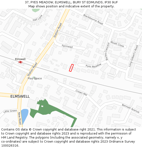 37, PYES MEADOW, ELMSWELL, BURY ST EDMUNDS, IP30 9UF: Location map and indicative extent of plot