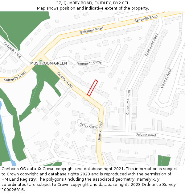 37, QUARRY ROAD, DUDLEY, DY2 0EL: Location map and indicative extent of plot