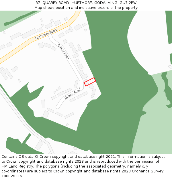 37, QUARRY ROAD, HURTMORE, GODALMING, GU7 2RW: Location map and indicative extent of plot