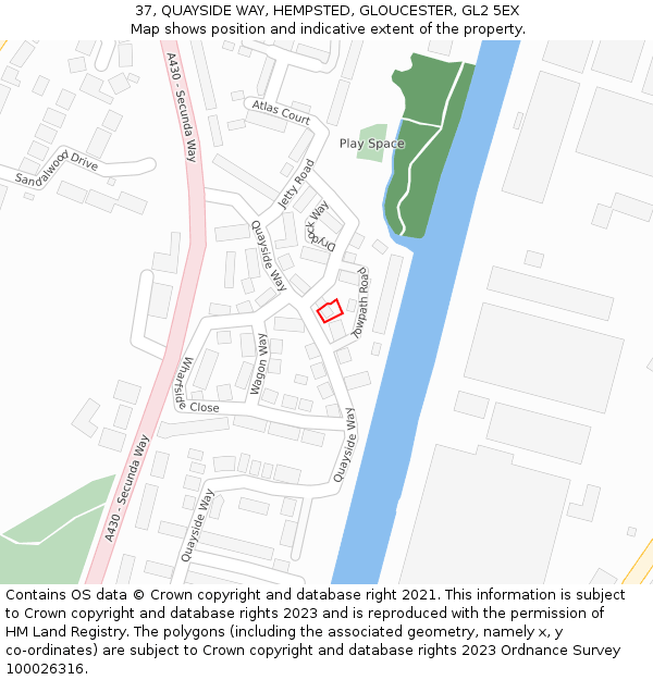 37, QUAYSIDE WAY, HEMPSTED, GLOUCESTER, GL2 5EX: Location map and indicative extent of plot