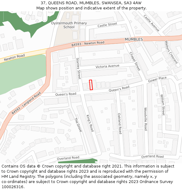 37, QUEENS ROAD, MUMBLES, SWANSEA, SA3 4AW: Location map and indicative extent of plot