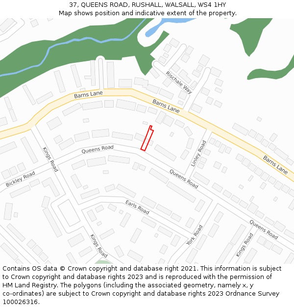 37, QUEENS ROAD, RUSHALL, WALSALL, WS4 1HY: Location map and indicative extent of plot