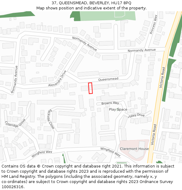 37, QUEENSMEAD, BEVERLEY, HU17 8PQ: Location map and indicative extent of plot