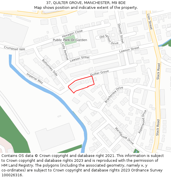 37, QUILTER GROVE, MANCHESTER, M9 8DE: Location map and indicative extent of plot