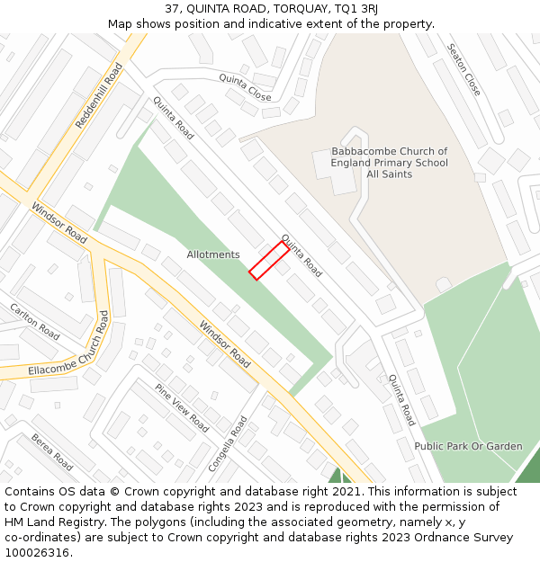 37, QUINTA ROAD, TORQUAY, TQ1 3RJ: Location map and indicative extent of plot