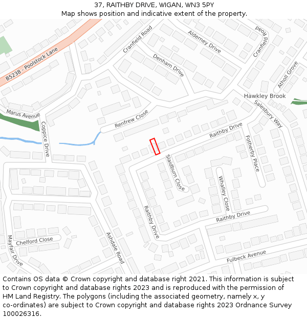 37, RAITHBY DRIVE, WIGAN, WN3 5PY: Location map and indicative extent of plot