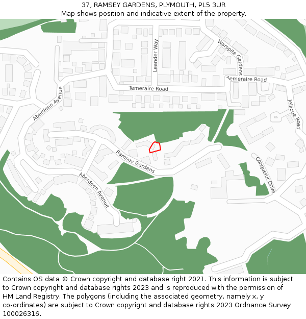 37, RAMSEY GARDENS, PLYMOUTH, PL5 3UR: Location map and indicative extent of plot