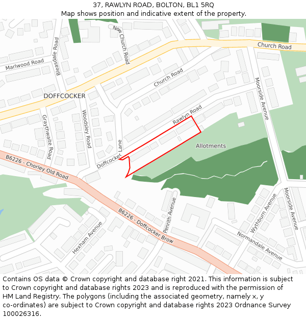 37, RAWLYN ROAD, BOLTON, BL1 5RQ: Location map and indicative extent of plot