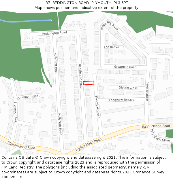 37, REDDINGTON ROAD, PLYMOUTH, PL3 6PT: Location map and indicative extent of plot