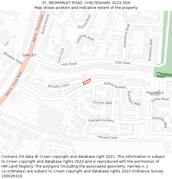 37, REDMARLEY ROAD, CHELTENHAM, GL52 5GA: Location map and indicative extent of plot
