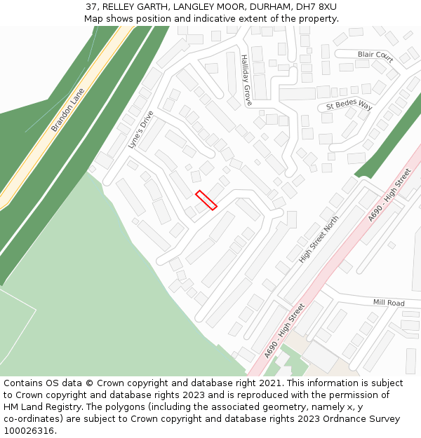 37, RELLEY GARTH, LANGLEY MOOR, DURHAM, DH7 8XU: Location map and indicative extent of plot