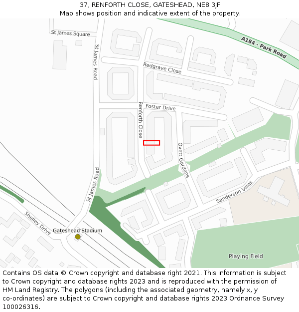 37, RENFORTH CLOSE, GATESHEAD, NE8 3JF: Location map and indicative extent of plot