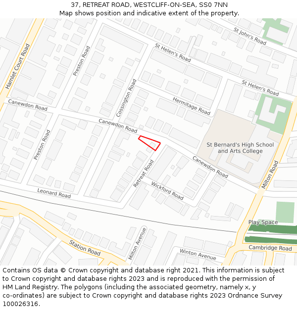 37, RETREAT ROAD, WESTCLIFF-ON-SEA, SS0 7NN: Location map and indicative extent of plot