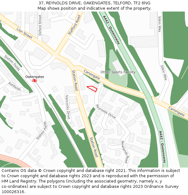 37, REYNOLDS DRIVE, OAKENGATES, TELFORD, TF2 6NG: Location map and indicative extent of plot