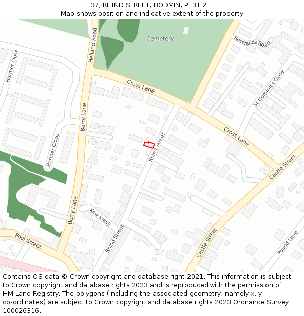 37, RHIND STREET, BODMIN, PL31 2EL: Location map and indicative extent of plot